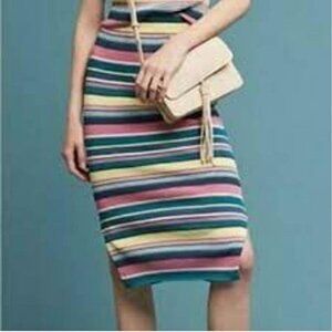 Maeve Anthropologie Women's Multi-color Striped Midi Knit Skirt SZ S Side Slits